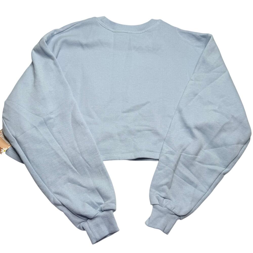 Light Blue Cropped Crewneck Sweater with Flag Patch - Picture 3 of 5